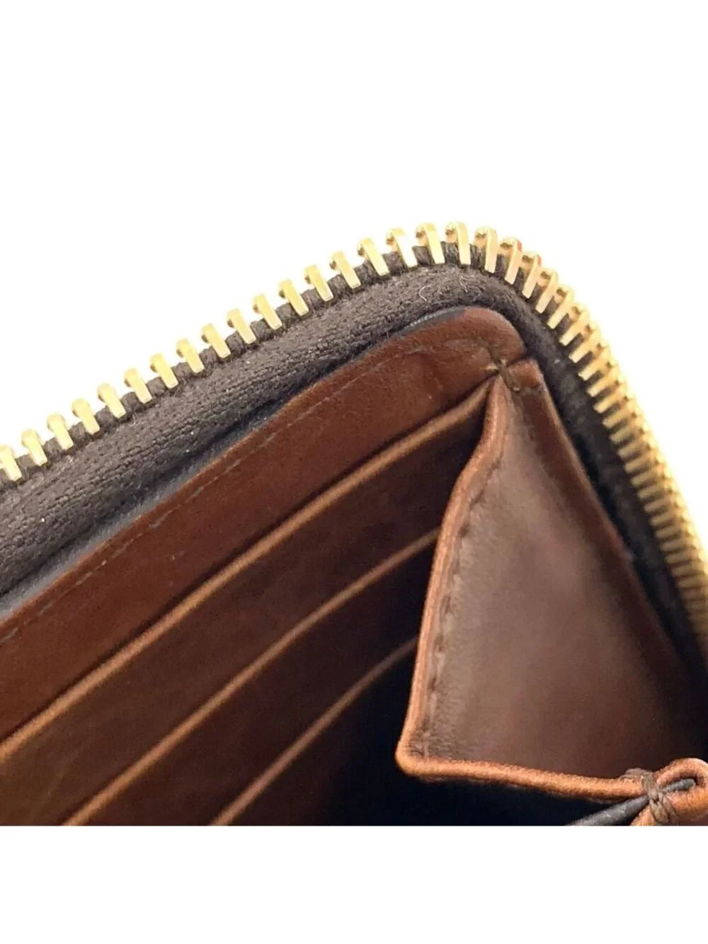 Gucci Woven Web Zip Around Leather Brown Wallet Gold - Picture 9 of 15